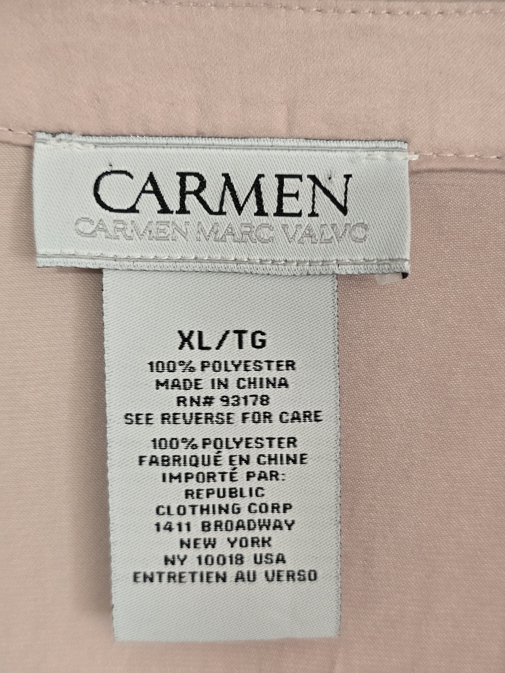 Carmen Marc Valvo Pale Pink V-Neck Blouse with Gem Trim - Picture 7 of 13